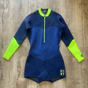 Roxy Wetsuit Springsuit 2mm Long Sleeve Women’s Front Zip Blue/Yellow